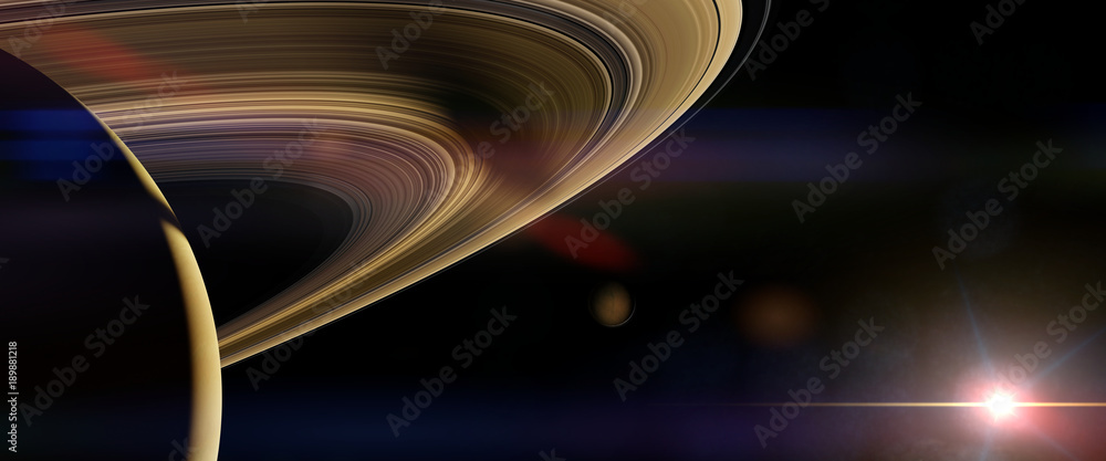 Obraz premium Saturn's moon Enceladus casts shadow on planet Saturn's rings