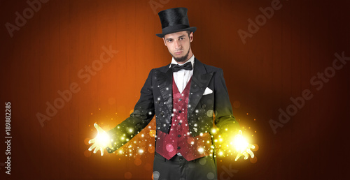 Illusionist holding superpower on his hand