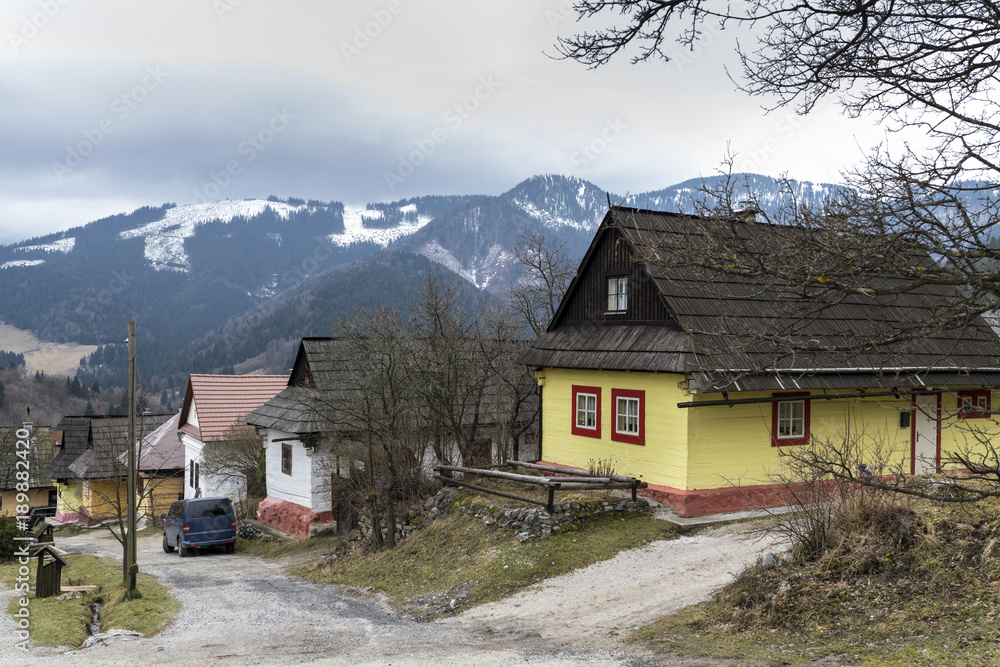 Wooden houses in Vlkolinec village, Slovak republic Wooden houses in Vlkolinec village, Slovak republic