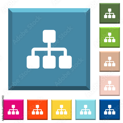 Network white icons on edged square buttons