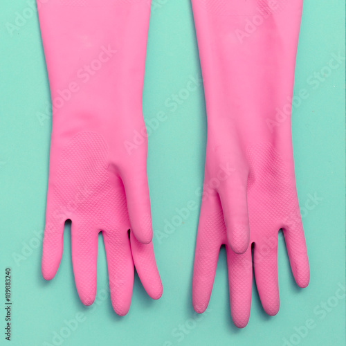 Pink Rubber gloves. Minimal. Pastel Trends.
