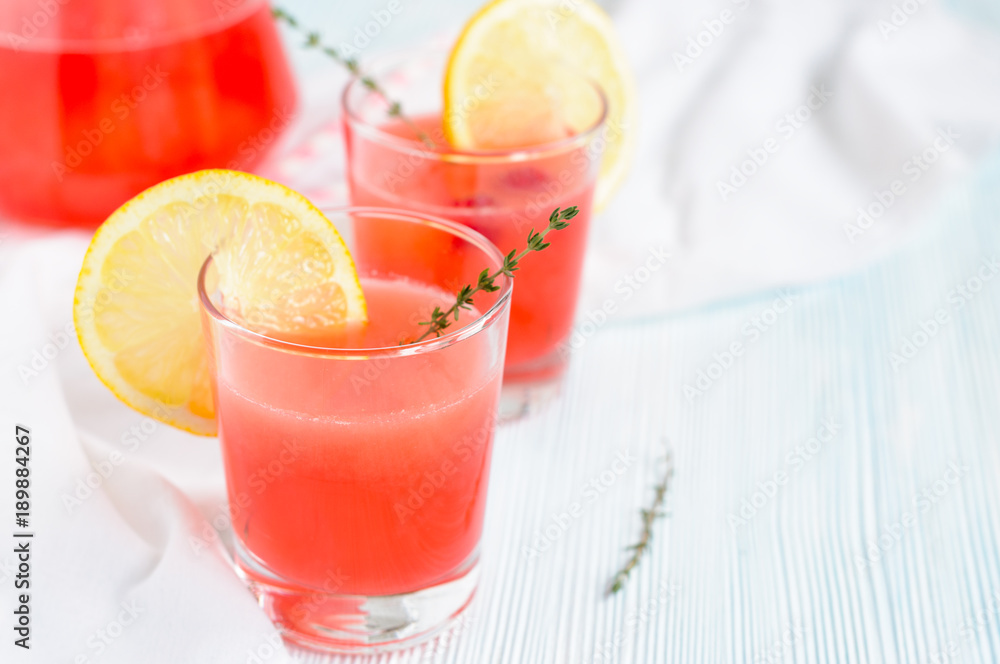 Fruit pink lemonade in glasses