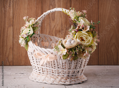 Decorative Easter basket with flowers