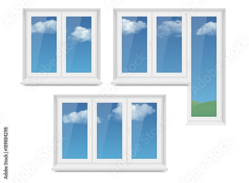 Vector realistic white plastic window icon set