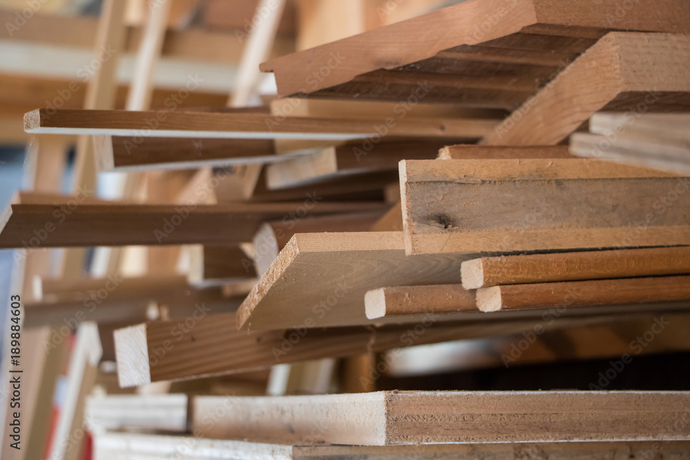 Wooden planks in workshop Wooden planks in workshop