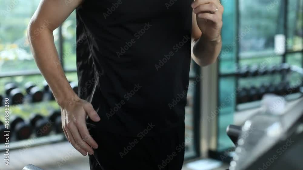 cardio training in fitness center, close up of runner on treadmill, workout cardio training in fitness center, close up of runner on treadmill, workout