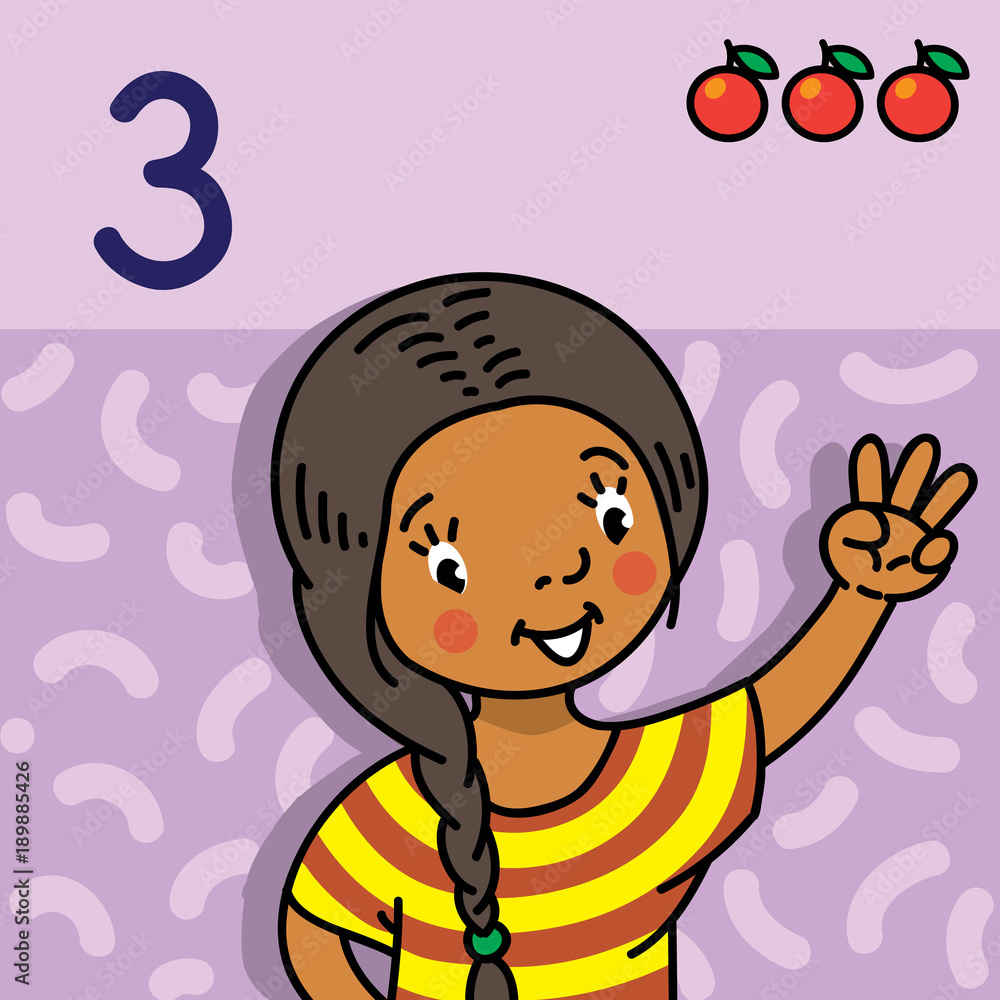 Girl showing three by hand Counting education card Girl showing three by hand Counting education card