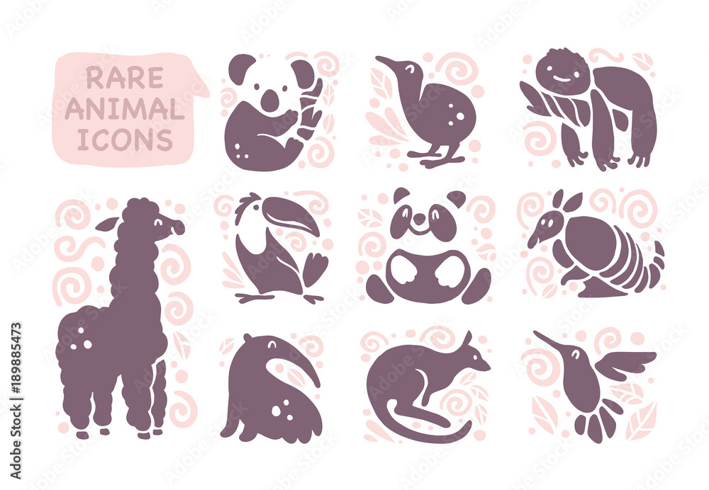 Vector collection of flat cute animal icons isolated on white ...