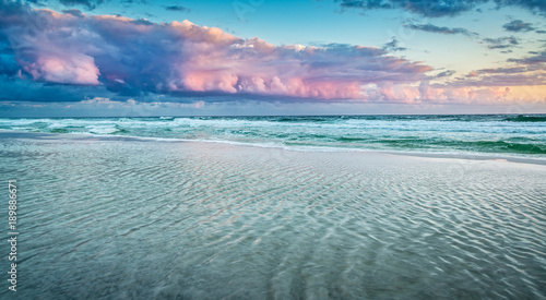 Pink clouds over the ocean