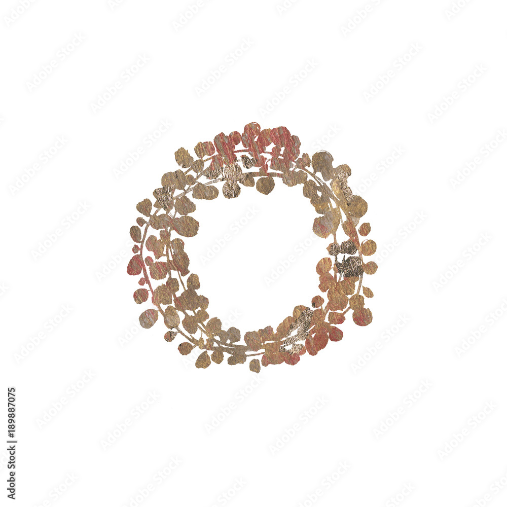 Obraz premium Bronze wedding rustic wreath , rural restaurant banner background with natural bronze foil textures. For wedding card, greeting cards and creation of hipster labels and natural eco and bio shops.