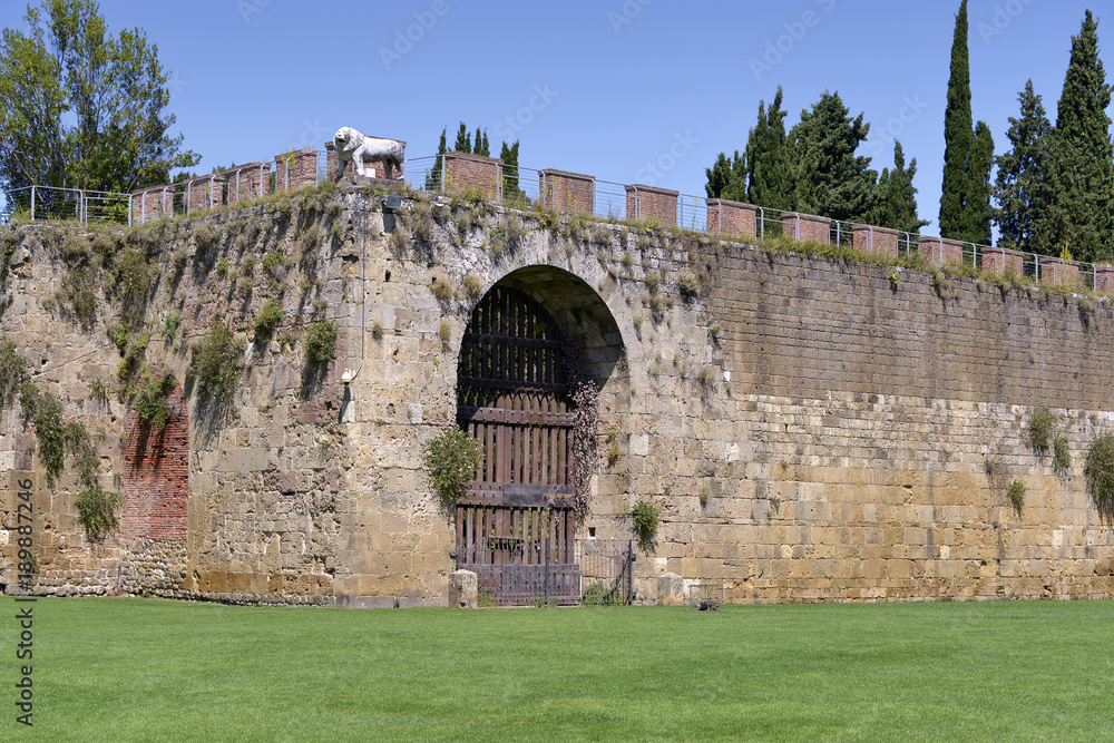 City walls of Pisa, is a city in Tuscany, Central Italy,