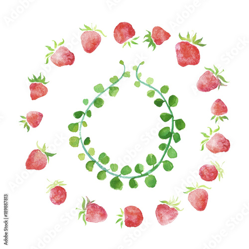 Wallpaper Mural Watercolor strawberries, wedding  rustic framed wreath , rural restaurant banner background with natural watercolor splash painting texture. Wedding card, greeting cards, creation of hipster label. Torontodigital.ca