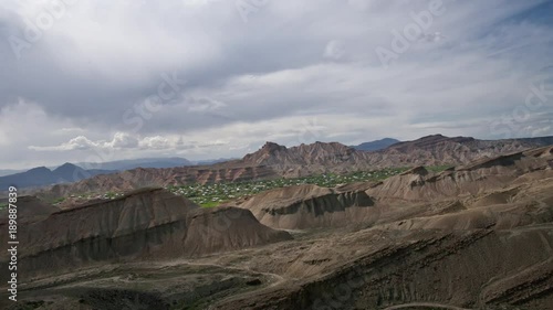 Panoramic View Of Nakhichevan Mountains. Semi-Desert Landscape Time Lapse photo