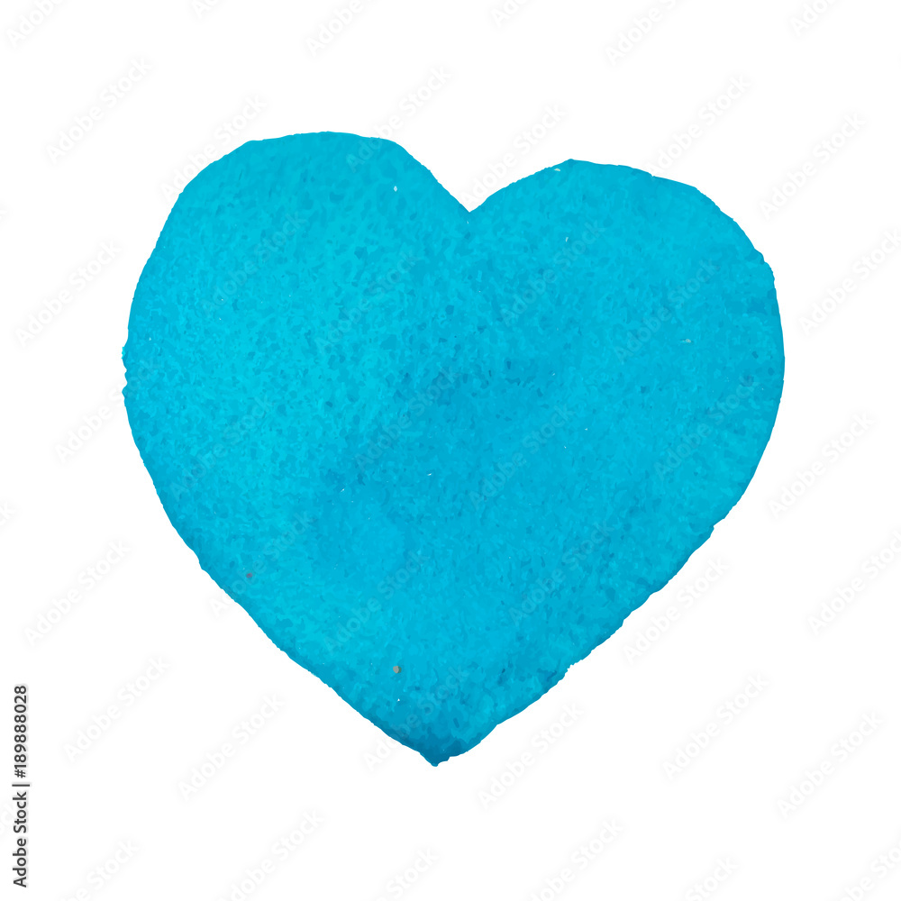 Hand-drawn painted watercolor blue heart, vector element for your design.