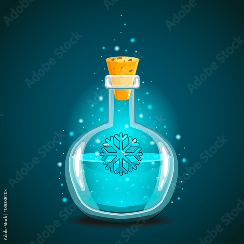 Bottle of magic elixir with snowflake