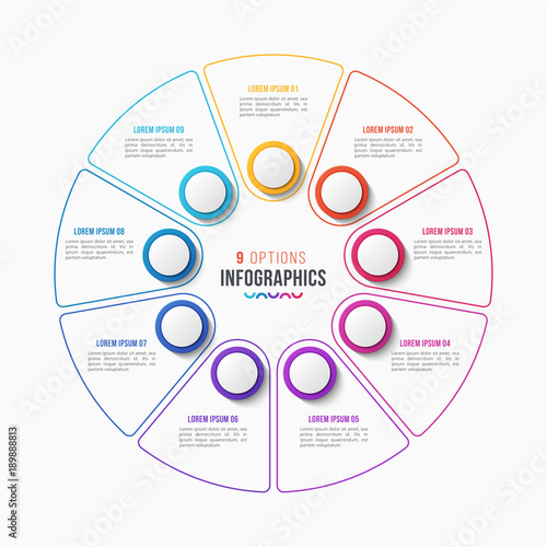 Vector 9 parts infographic design, circle chart