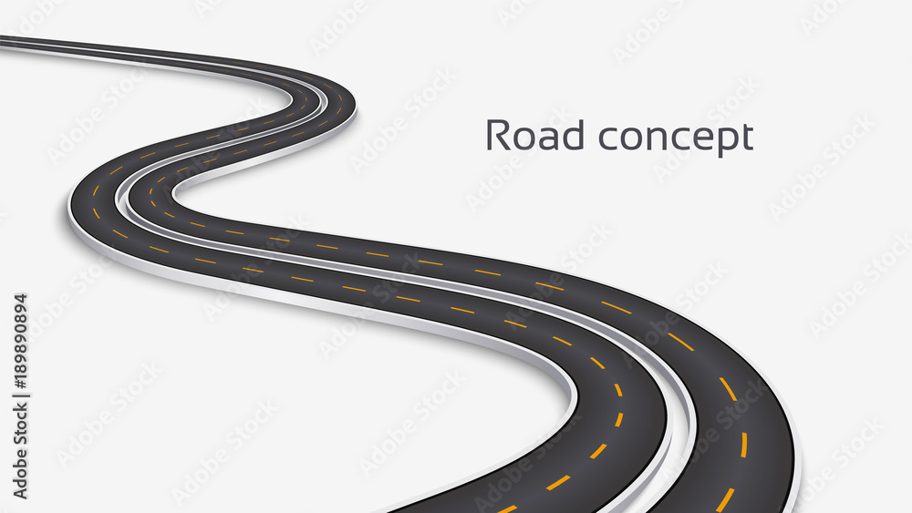 Winding 3D road concept on a white background. Timeline template
