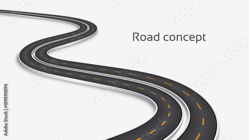 Winding 3D road concept on a white background. Timeline template. photo