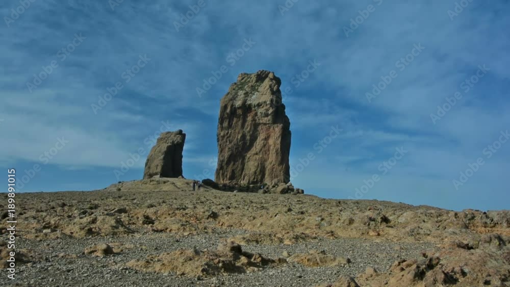 Roque Nublo mountain in Canary Islands with blue sky. Cinematic camera movement. Nature concept video. Roque Nublo mountain in Canary Islands with blue sky. Cinematic camera movement. Nature concept video.