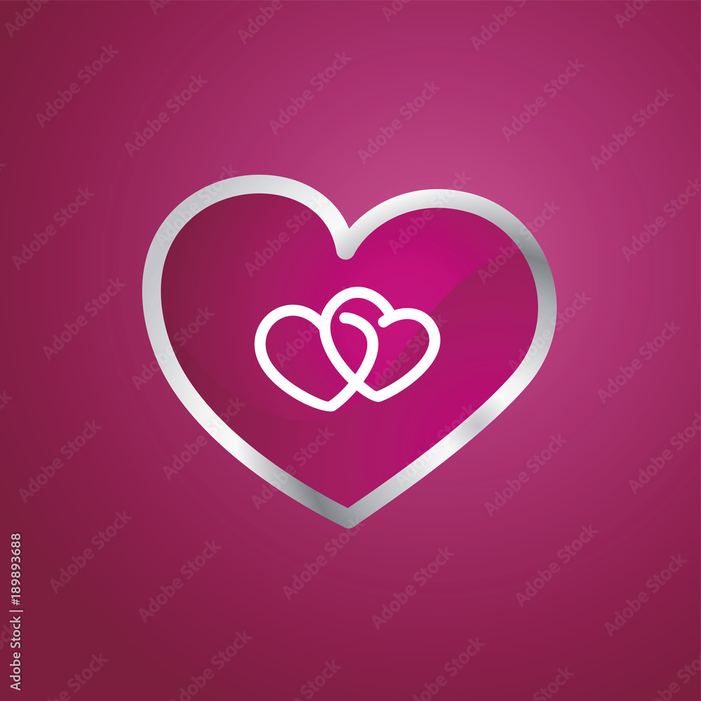 Love two hearts in heart brand negative logo space sign
