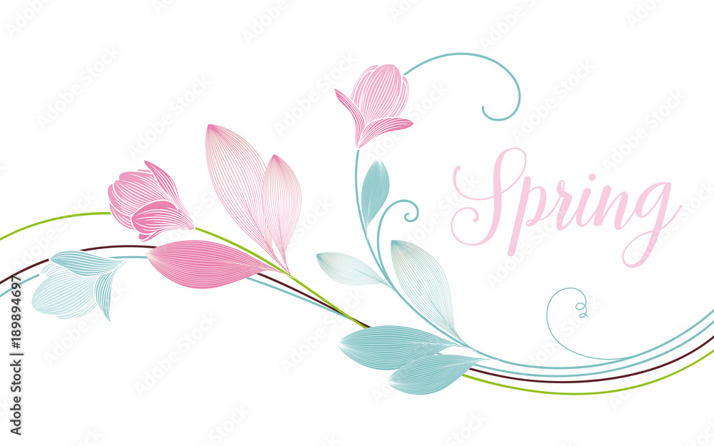 Cute background in delicate colors with buds of flowers. Greeting spring card.