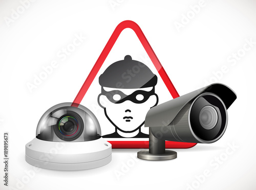 CCTV symbol - security camera with warning sign