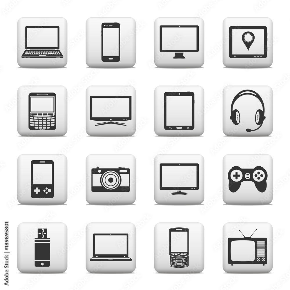 Set of digital devices and electronic gadgets icons. Web buttons. Set of digital devices and electronic gadgets icons. Web buttons.