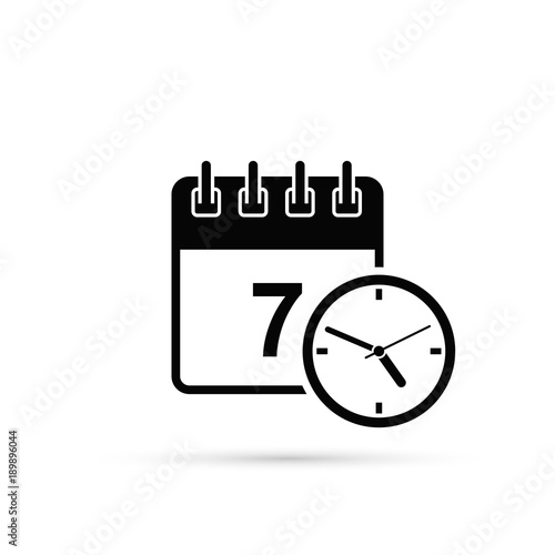 Calendar With Clock Vector Icon, simple isolated flat design illustration