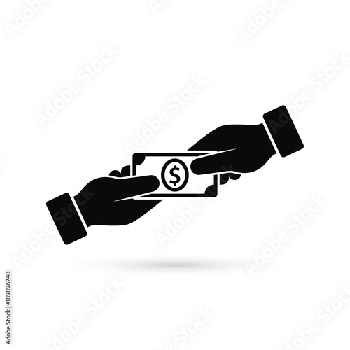 Hand Giving Money To Other Hand Vector Icon, simple isolated black illustration in flat style