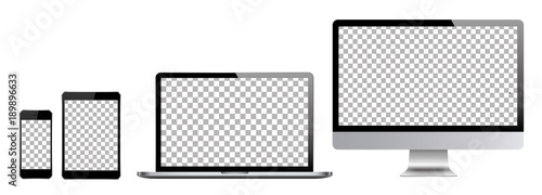 Set of computer, laptop, tablet and phone in a flat vector style photo
