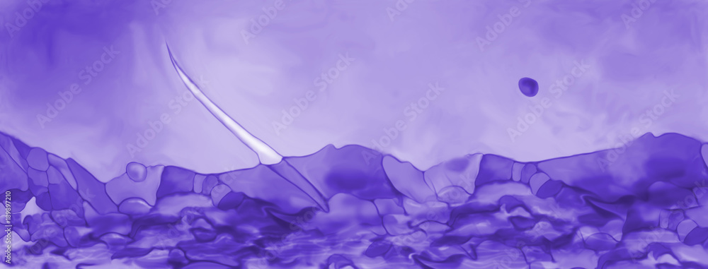 Abstract digital painted purple fantasy landscape or background texture with lines and fields