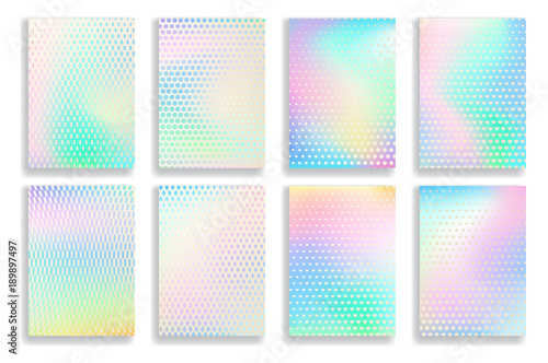 Set of abstract blurred colorful gradient backgrounds with halftone textures of light dots