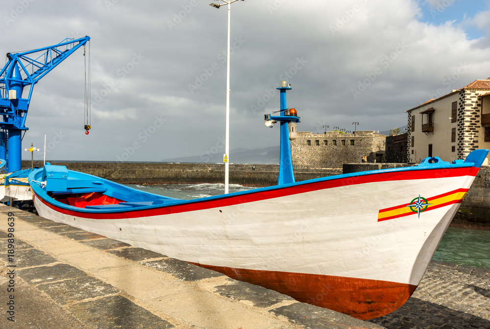 Beautiful old fishing boat at the harbor of Puerto de la Cruz on Tenerife