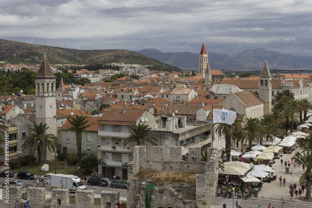 TROGIR, CROATIA: View from the top ok Kamerlengo castle of the venetian architecture of trogir old town, Croatia