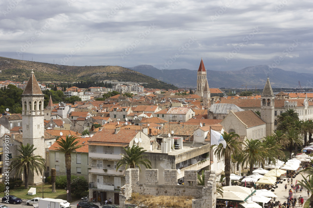 View from the top ok Kamerlengo castle of the venetian architecture of trogir old town, Croatia