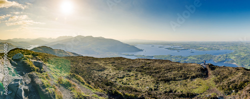 Sunny landscape panorama form top of the Torc mountain in Ireland