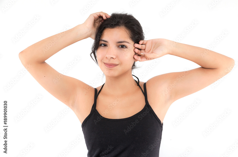 Happy emotional girl on a light background Happy emotional girl on a light background