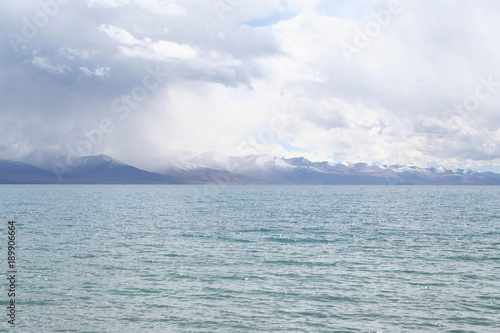 cloudy day at lake namtso in tibet