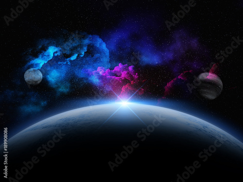 Fototapeta Naklejka Na Ścianę i Meble -  3D abstract space scene with fictional planets