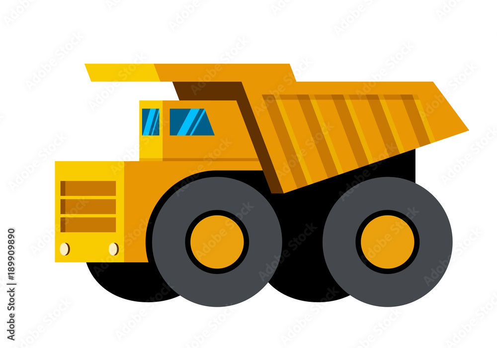 Mining dump truck minimalistic icon isolated. Construction equipment isolated vector. Heavy equipment vehicle. Color icon illustration on white background. Mining dump truck minimalistic icon isolated. Construction equipment isolated vector. Heavy equipment vehicle. Color icon illustration on white background.