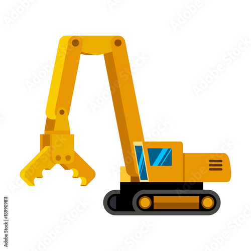 Demolition excavator minimalistic icon isolated. Construction equipment isolated vector. Heavy equipment vehicle. Color icon illustration on white background.