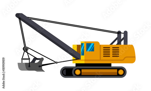 Dragline excavator minimalistic icon isolated. Construction equipment isolated vector. Heavy equipment vehicle. Color icon illustration on white background.