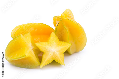 Star fruit, starfruit or star apple , Averrhoa carambola isolated on white background