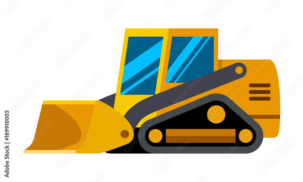 Naklejka premium Tracked skid steer loader minimalistic icon isolated. Construction equipment isolated vector. Heavy equipment vehicle. Color icon illustration on white background.