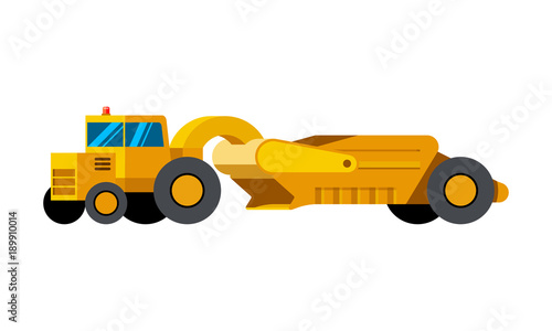 Tractor scraper minimalistic icon isolated. Construction equipment isolated vector. Heavy equipment vehicle. Color icon illustration on white background.