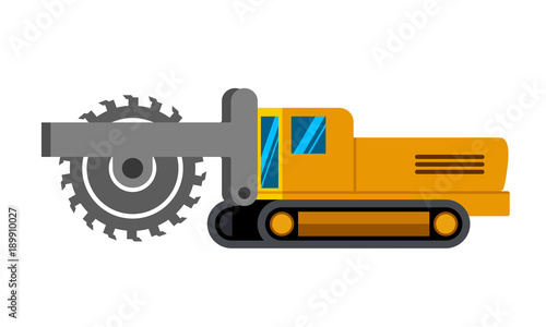 Wheel trencher machine minimalistic icon isolated. Construction equipment isolated vector. Heavy equipment vehicle. Color icon illustration on white background.