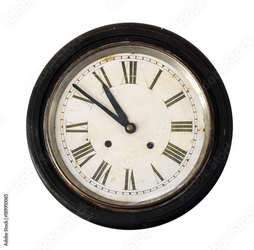 Vintage and old wall clock isolate on white. clipping path for object, retro technology