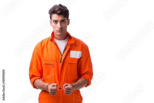 Billede på lærred Handcuffed handsome businessman isolated on white background