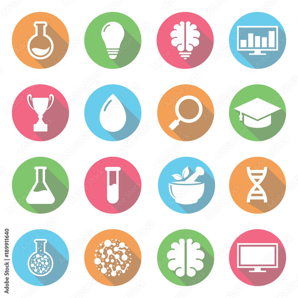 Laboratory, education, herbal, brain, monitor flat icon vector design