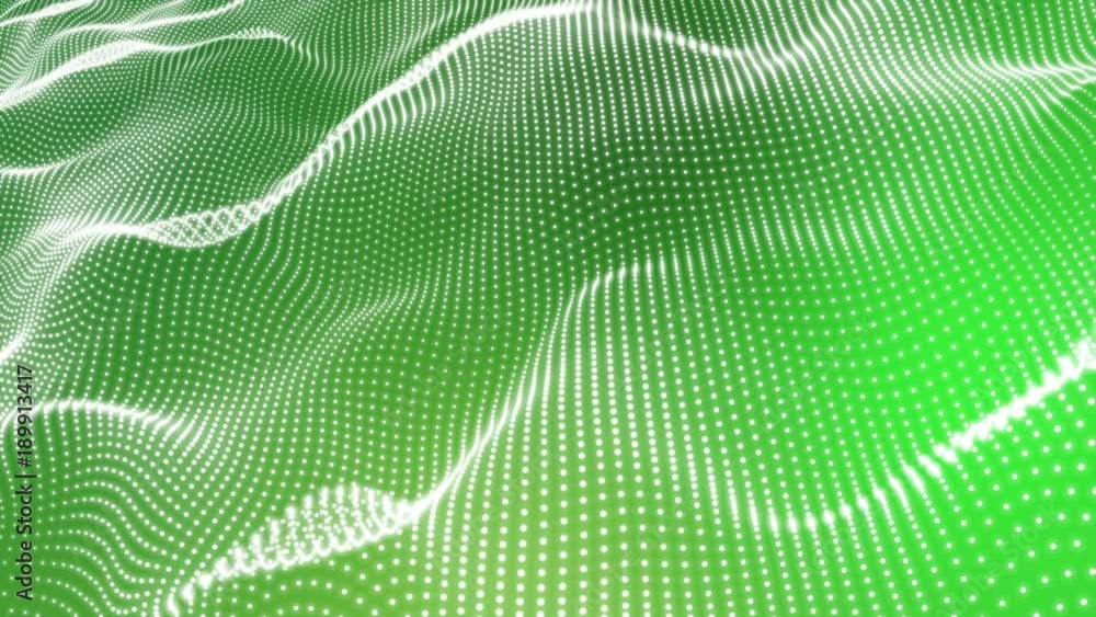Abstract motion background with white particles waving green Abstract motion background with white particles waving green
